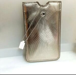 BURBERRY Metallic Gold Leather Card/Phone Holder